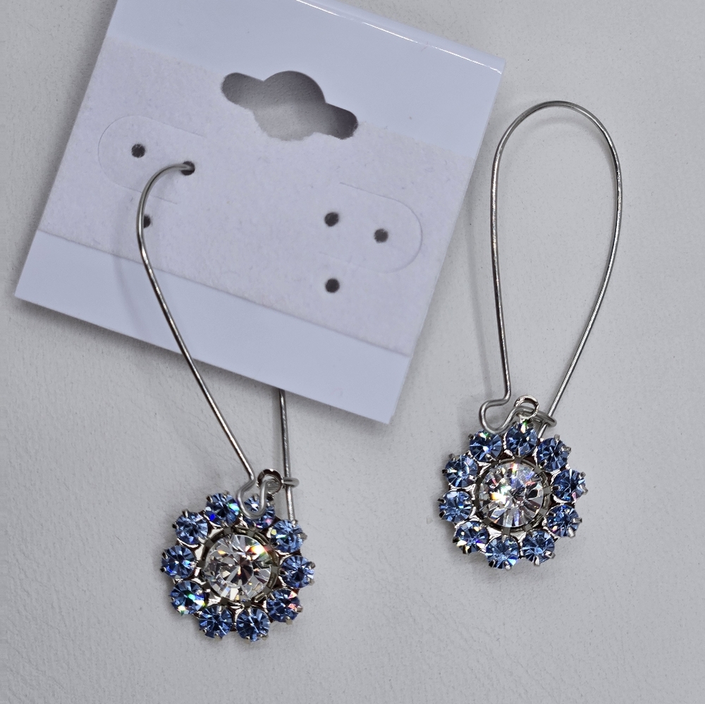Swarovski Elements Silver & Blue Flower Earrings Made with Swarovski Crystals